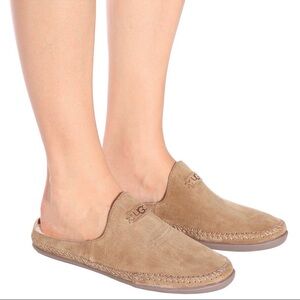 UGG Fleece Lined Genuine Leather Chestnut Suede Slip-On Slippers